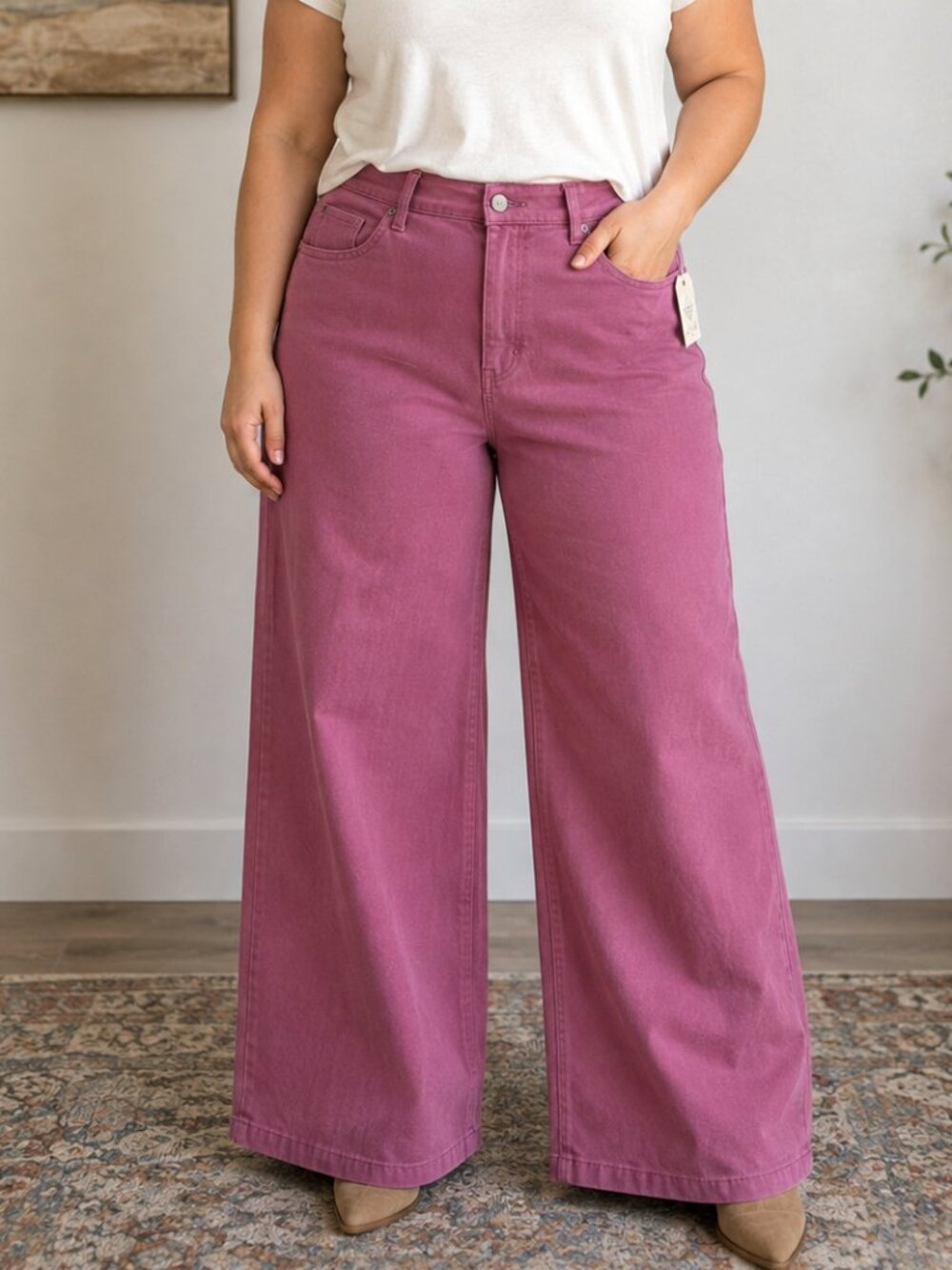 St. John’s Bay Women’s 16W Wide Leg Jeans Bordeaux Rose High Rise NWT